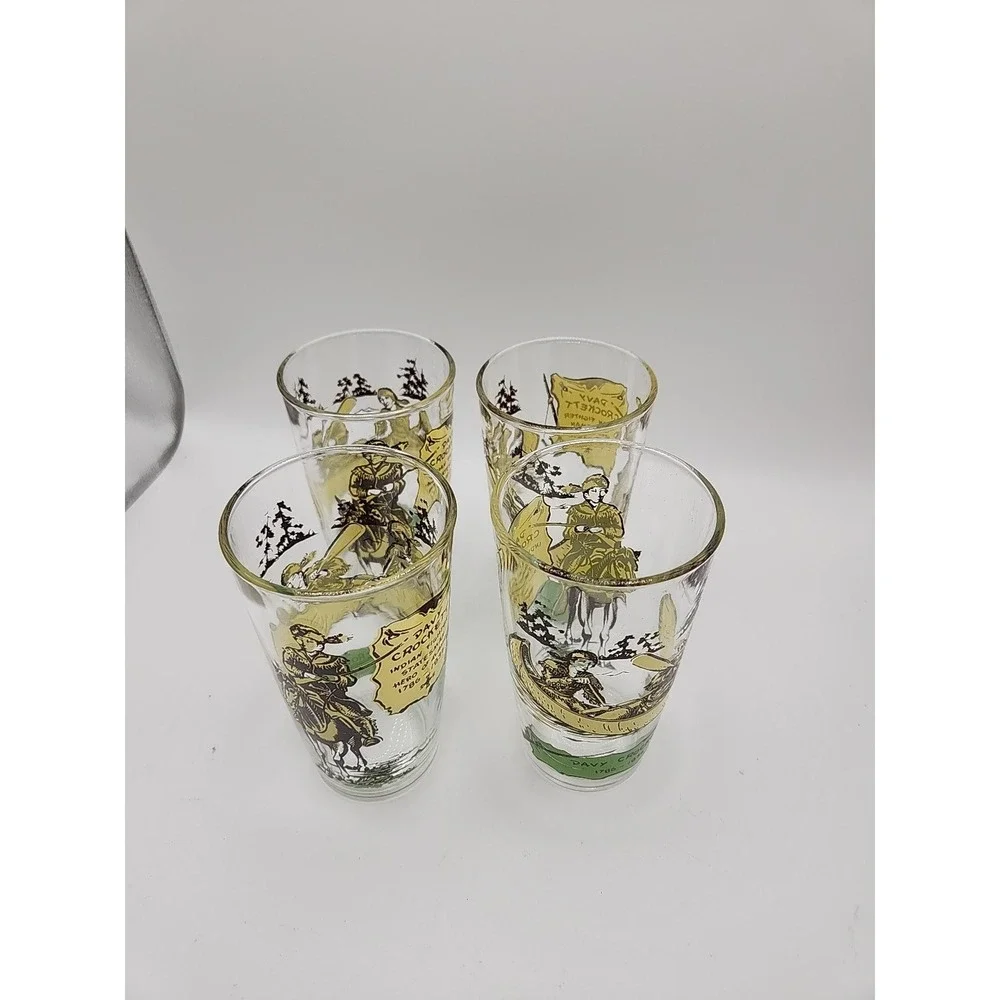 1950s Davy Crockett 1786-1836 Collector's Drinking Glass Set of 4 Indian Fighter